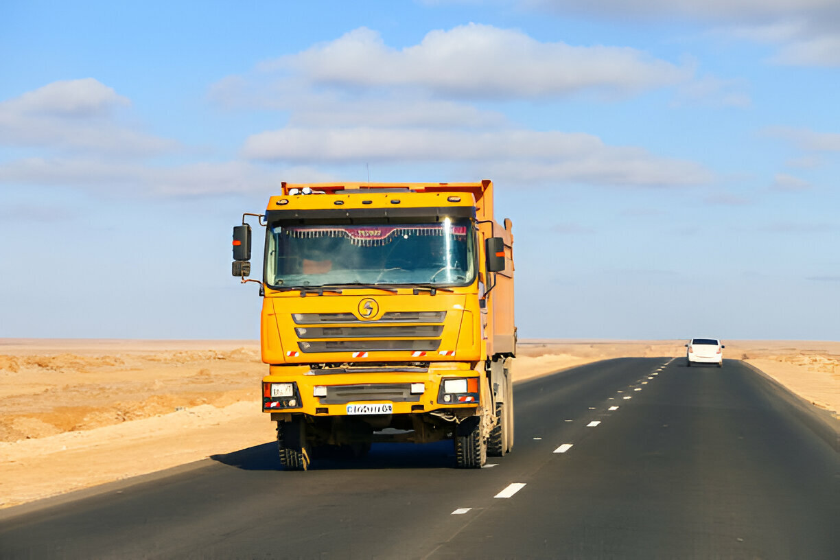 On highway dump truck